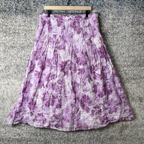 J Jill Women's Flowy Maxi Linen Skirt Lined Purple Floral Size 12 - Picture 1 of 8